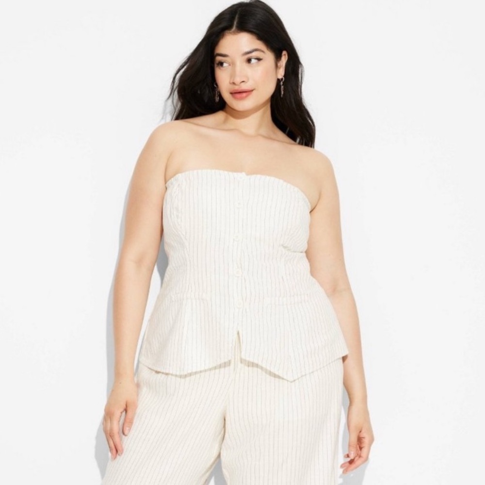 Wild Fable Linen Suiting Tube Top Off-White Pin Stripe